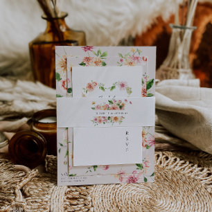 Afterglow Monogram   Romantic Floral Wedding Invitation Belly Band