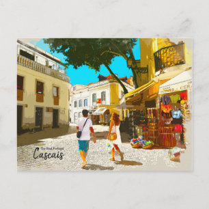 Afternoon Stroll in Cascais Portugal Postcard