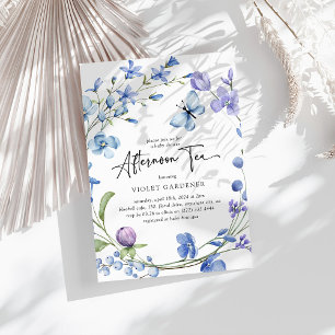 Afternoon Tea Blue Wildflower Wreath Baby Shower Invitation