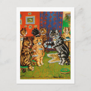 Afternoon Tea Cats, Louis Wain Postcard