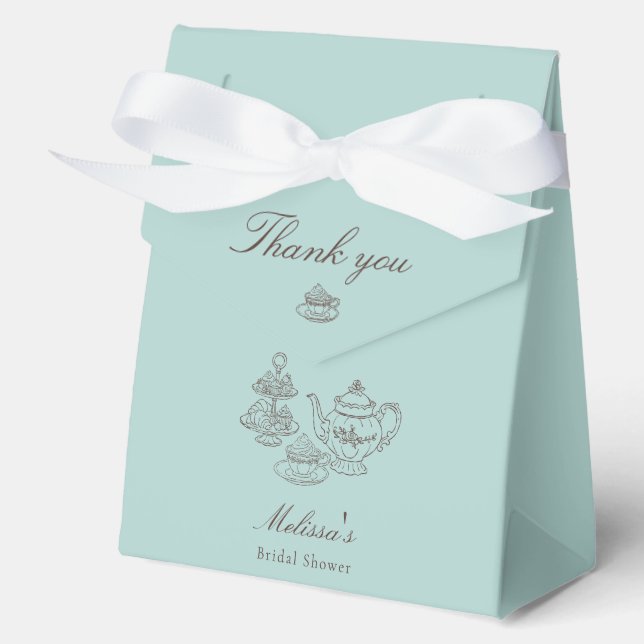 Afternoon Tea Hand-drawn Blue Bridal Shower Favour Box (Front)
