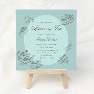 Afternoon Tea Hand-drawn Blue Bridal Shower Invitation
