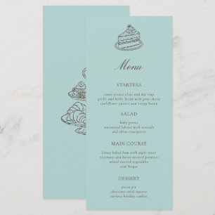 Afternoon Tea Hand-drawn Blue Bridal Shower Menu