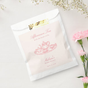 Afternoon Tea Hand-drawn Pink Bridal Shower Favour Bags