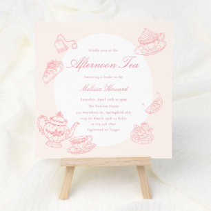 Afternoon Tea Hand-drawn Pink Bridal Shower Invitation
