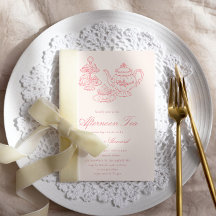 Afternoon Tea Hand-drawn Pink Bridal Shower