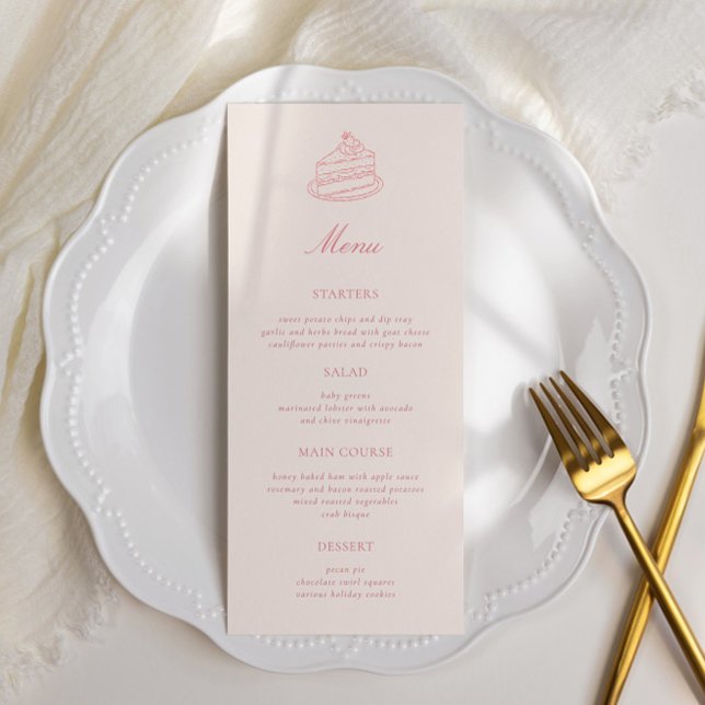 Afternoon Tea Hand-drawn Pink Bridal Shower Menu (Creator Uploaded)