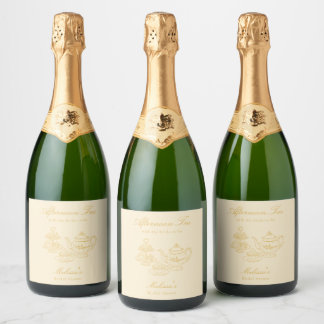 Afternoon Tea Hand-drawn Yellow Bridal Shower Sparkling Wine Label