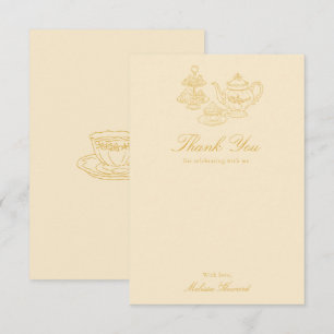 Afternoon Tea Hand-drawn Yellow Bridal Shower Thank You Card