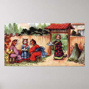 Afternoon Tea in a Japanese Garden, Louis Wain Poster
