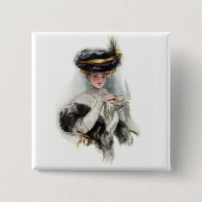 Afternoon Tea Lady 15 Cm Square Badge (Front)
