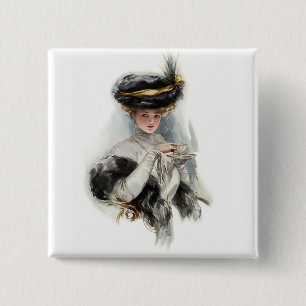 Afternoon Tea Lady 15 Cm Square Badge