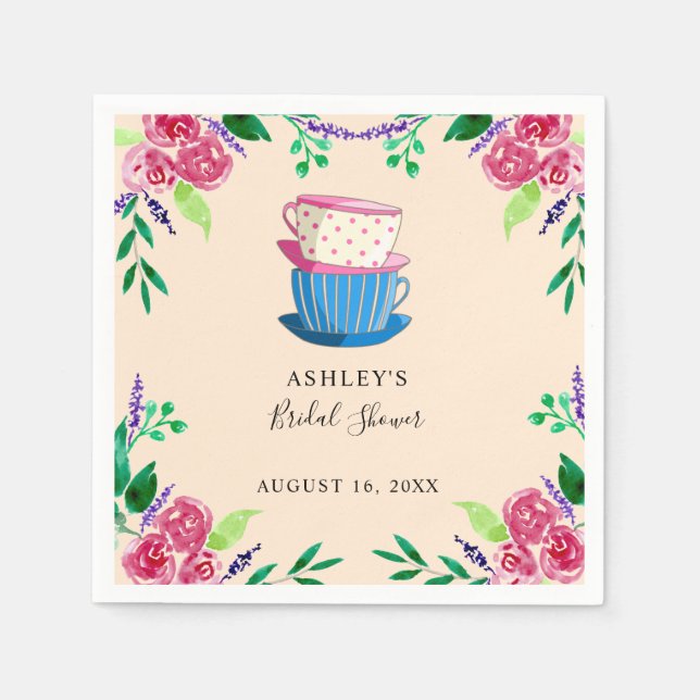 Afternoon Tea Party Bridal Shower Watercolor cute Napkin (Front)