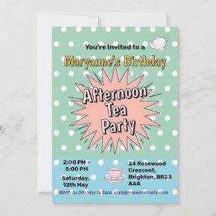 Afternoon tea party fifties style retro vibes invitation