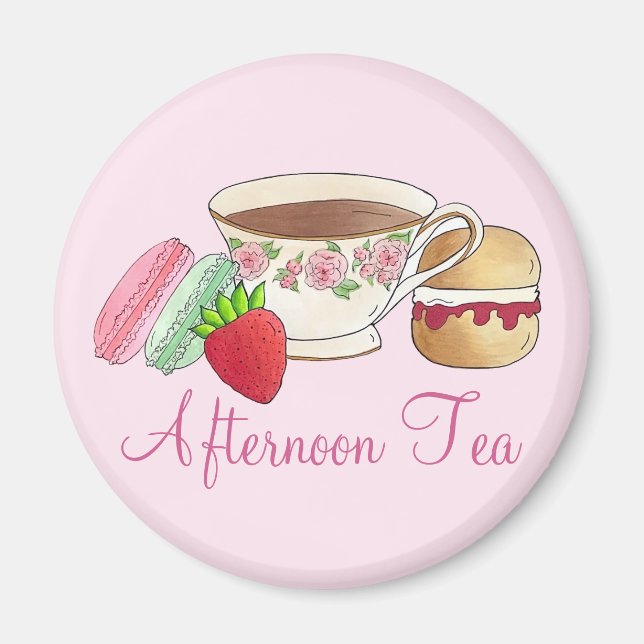 Afternoon Tea Party Macarons Teacup Cream Scone Magnet (Front)