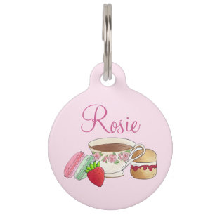 Afternoon Tea Party Macarons Teacup Cream Scone Pet Tag