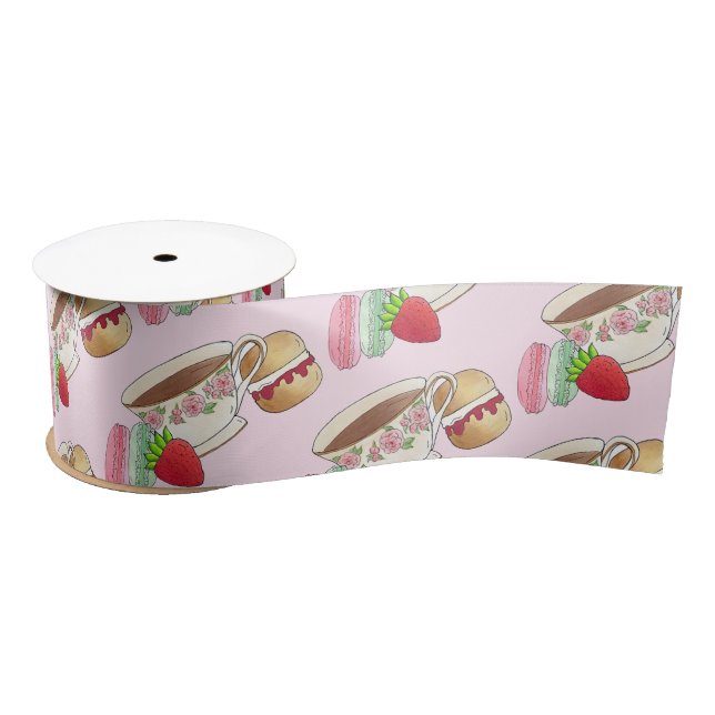 Afternoon Tea Party Macarons Teacup Cream Scone Satin Ribbon (Spool)