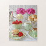 Afternoon Tea Photo Puzzle<br><div class="desc">Colorful photo puzzle featuring our ever popular Afternoon Tea image,  Vintage tea service,  pink roses,  scones; a great gift.</div>