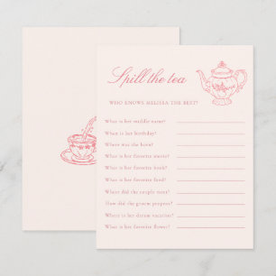 Afternoon Tea Pink Bridal Shower Party Game Enclosure Card