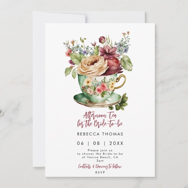 afternoon tea roses bridal shower invitation (Front)