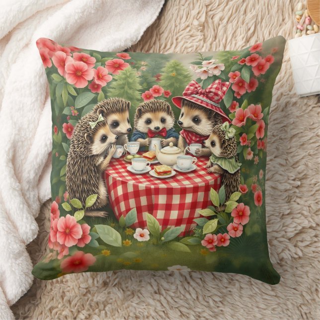 Afternoon Tea with Hedgehogs in Country Garden Cushion (Blanket)