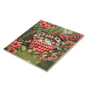 Afternoon Tea with Hedgehogs in Country Garden Tile
