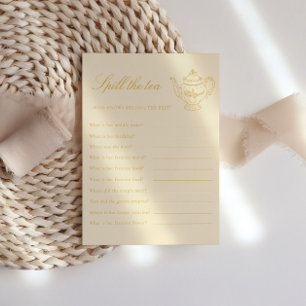 Afternoon Tea Yellow Bridal Shower Party Game Enclosure Card