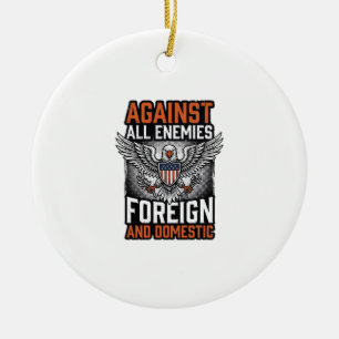 Against All Enemies Patriotic Eagle Shirt Design_1 Ceramic Tree Decoration