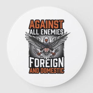 Against All Enemies Patriotic Eagle Shirt Design_1 Large Clock