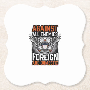 Against All Enemies Patriotic Eagle Shirt Design_1 Paper Coaster