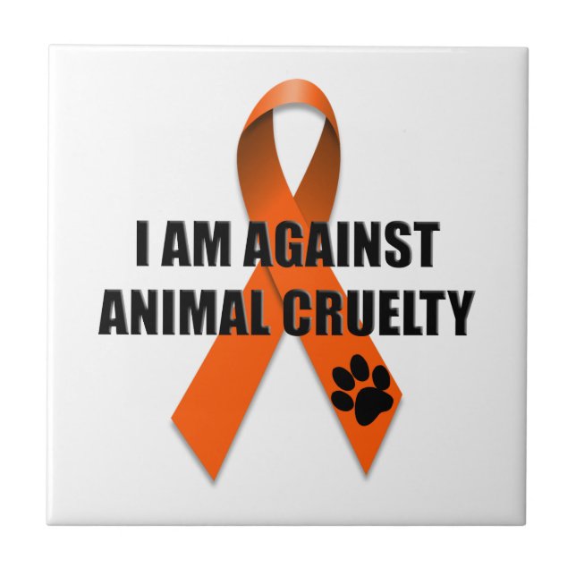 Against Animal Cruelty Orange Awareness Ribbon Tile (Front)