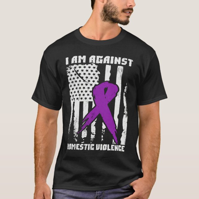 Against Domestic Violence American Flag T-Shirt (Front)