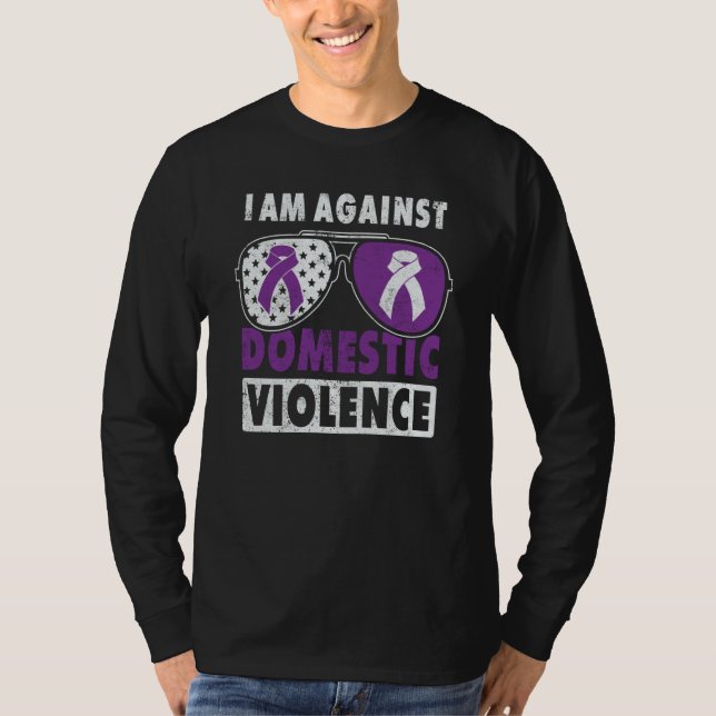 Against Domestic Violence purple ribbon sunglasses T-Shirt (Front)