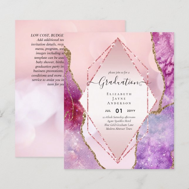 Agaite Glitter GRADUATION Party Invites Glam CHIC (Front/Back)