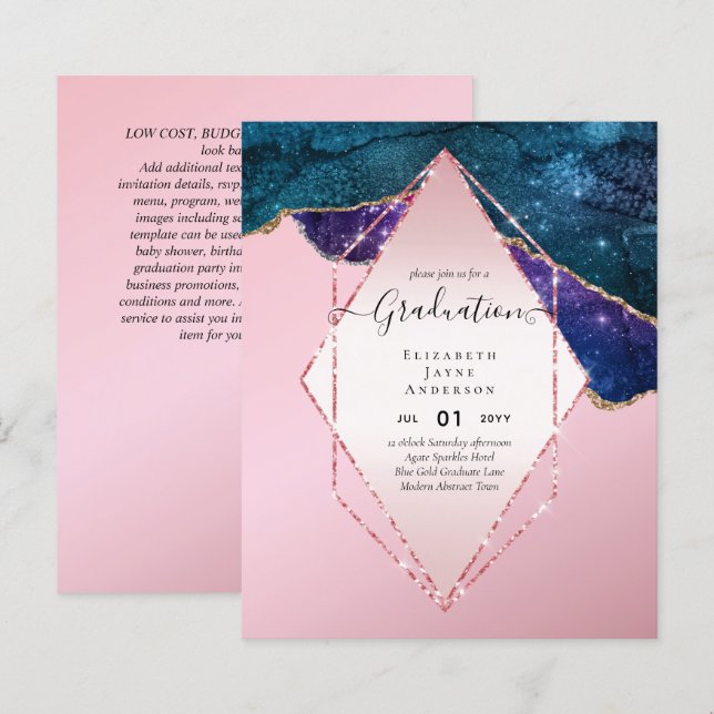 Agaite Glitter GRADUATION Party Invites Glam CHIC (Front/Back)