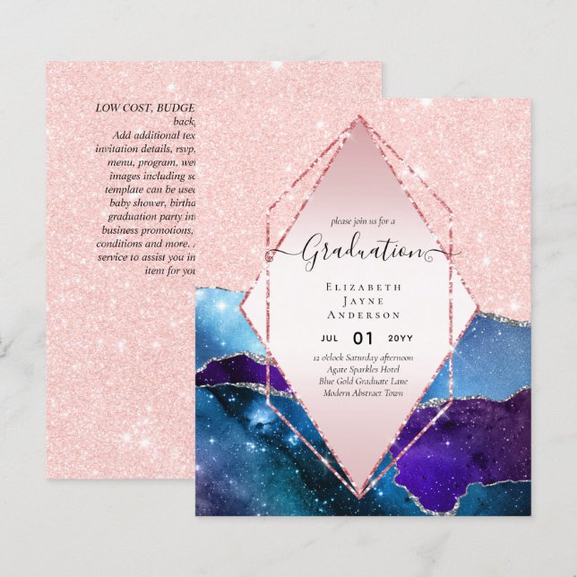 Agaite Glitter GRADUATION Party Invites Glam CHIC (Front/Back)