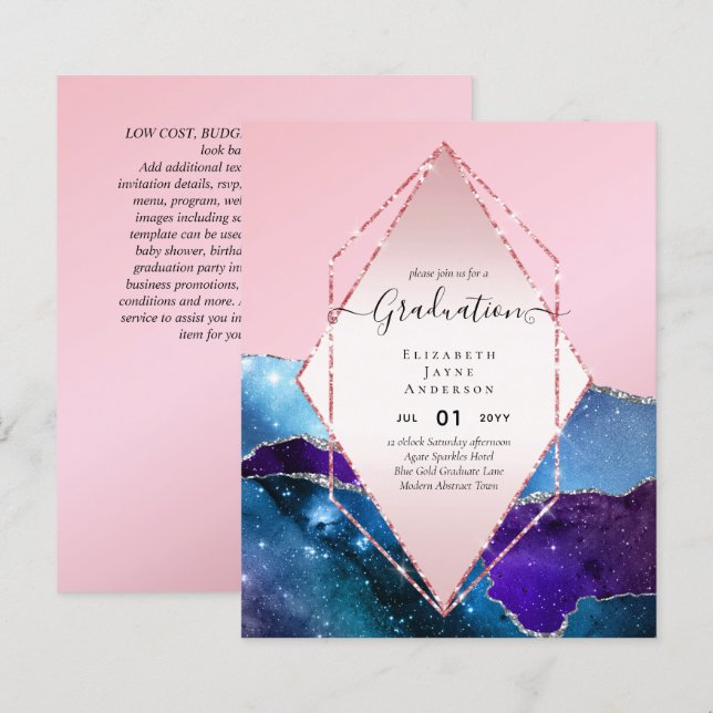 Agaite Glitter GRADUATION Party Invites Glam CHIC (Front/Back)