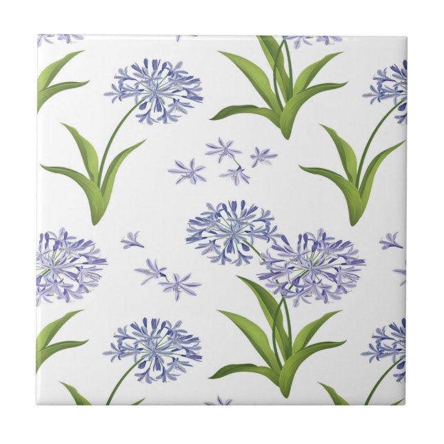 agapanthus African lily flowers seamless pattern Tile (Front)