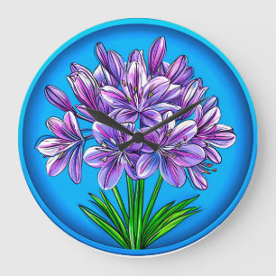 Agapanthus flower Elegant Blue Floral Botanical Large Clock