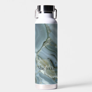 Agate Baby Blue Gold Marble Custom Name Letter Water Bottle