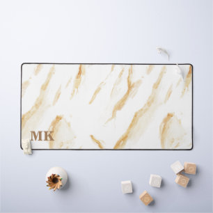 Agate Beige & White Marble Custom Name Letter  Desk Mat