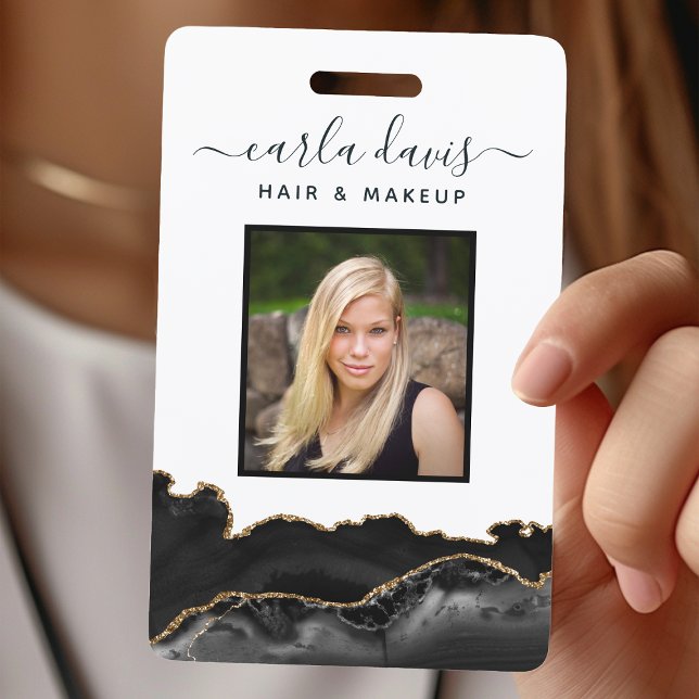 Agate Black And Gold Marble Salon ID ID Badge (Creator Uploaded)