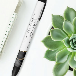 Agate Black And Gold Marble Script Salon Black Ink Pen