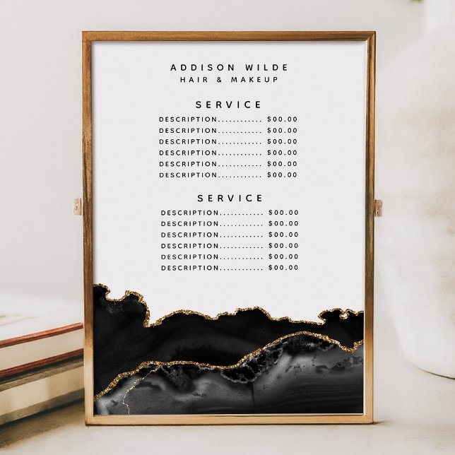 Agate Black And Gold Marble Service Price Menu (Creator Uploaded)
