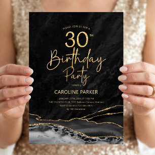 Agate Black Gold 30th Birthday Invitation