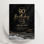 Agate Black Gold 90th Birthday Invitation<br><div class="desc">Black and gold agate 90th birthday party invitation. Elegant modern design featuring watercolor agate marble geode background,  faux glitter gold and typography script font. Trendy invite card perfect for a stylish women's bday celebration. Printed Zazzle invitations or instant download digital printable template.</div>