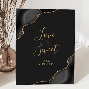Agate Black Gold Dark Wedding Love Is Sweet Pedestal Sign