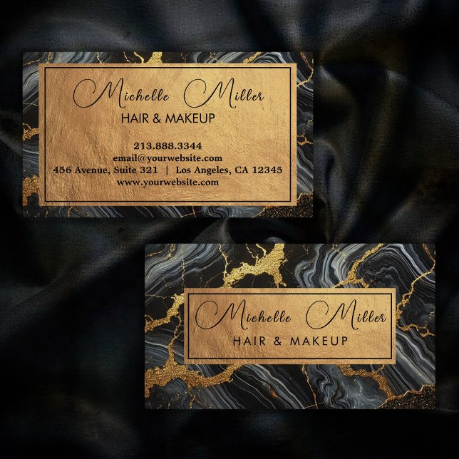 Agate Black Gold Marble Makeup Artist Beauty Salon Business Card (Creator Uploaded)