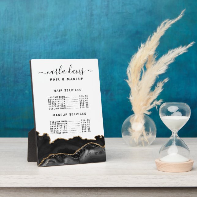 Agate Black Gold Marble Salon Price Menu Plaque (Side)