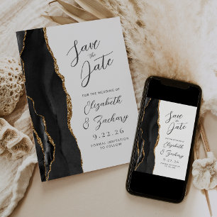 Agate Black Gold Modern Script Wedding Save The Date